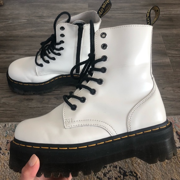 Dr. Martens: Jadon White Smooth Leather Platform Boots - Picture 4 of 6